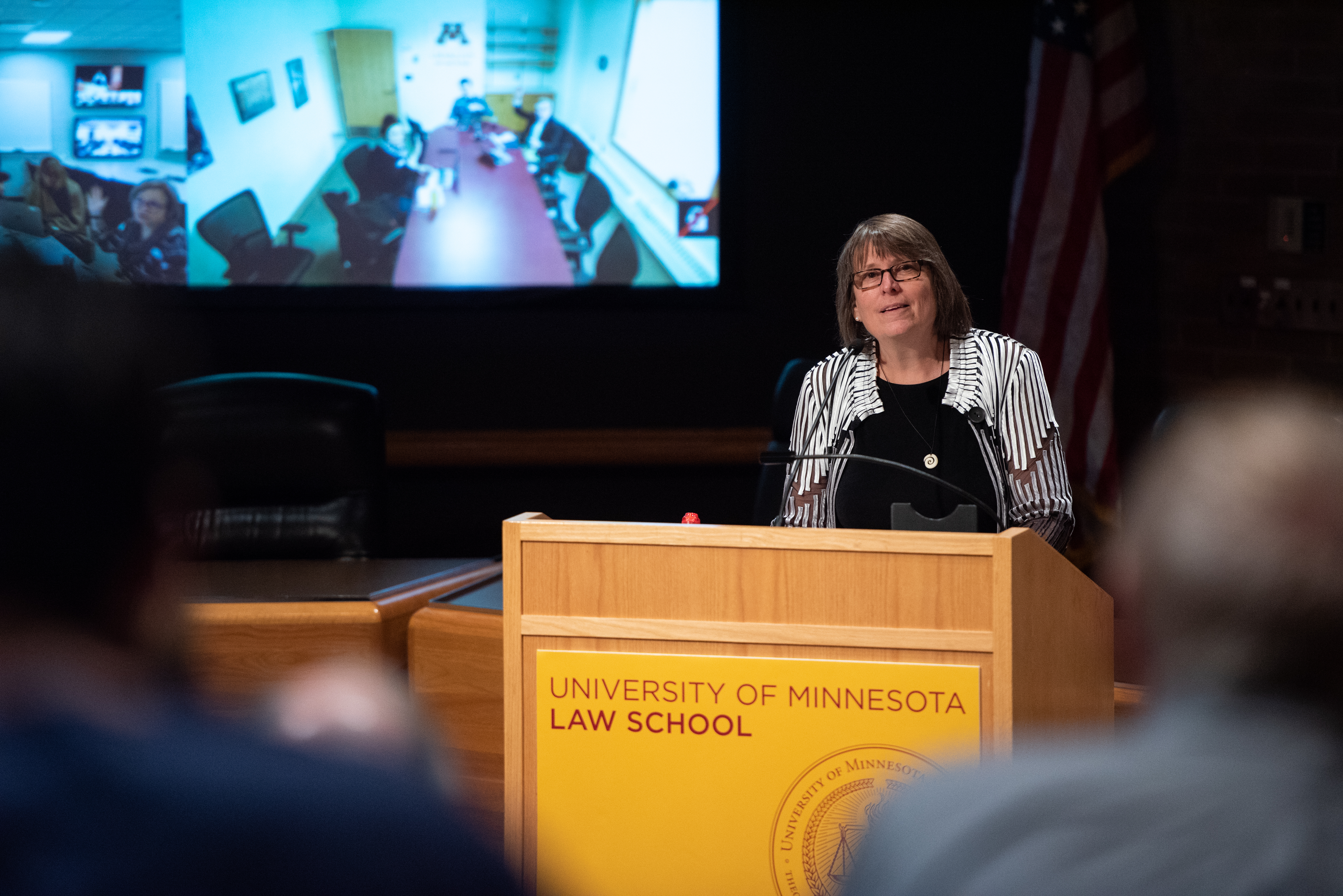 Professor Cathy French presides over a University Senate meeting
